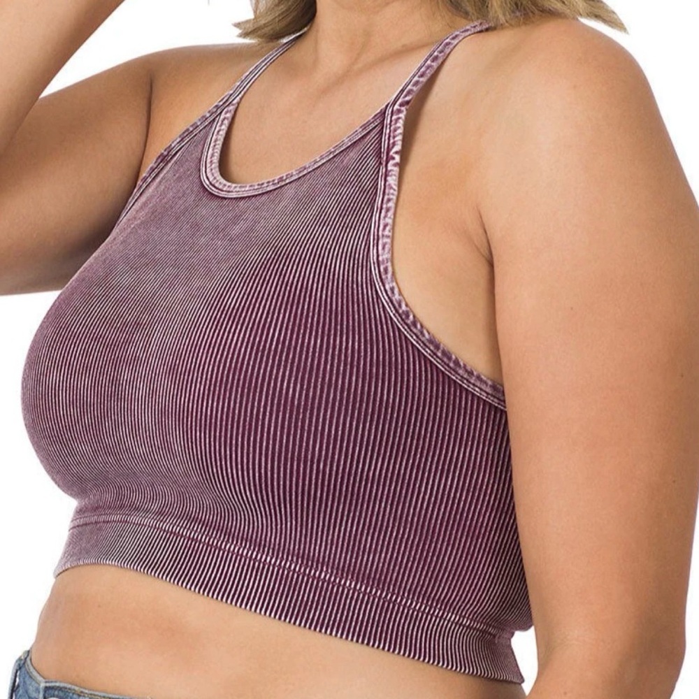 Zenana Plus SizeWomen's Ribbed Egg Plant Crop Top